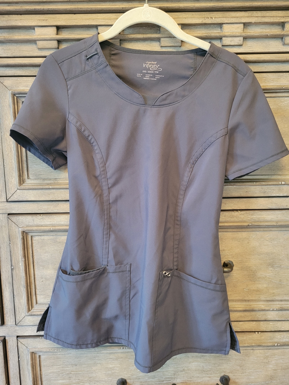Cherokee Infinity Gray Blue Scrub Top